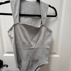 Gray Ribbed Women's Bodysuit